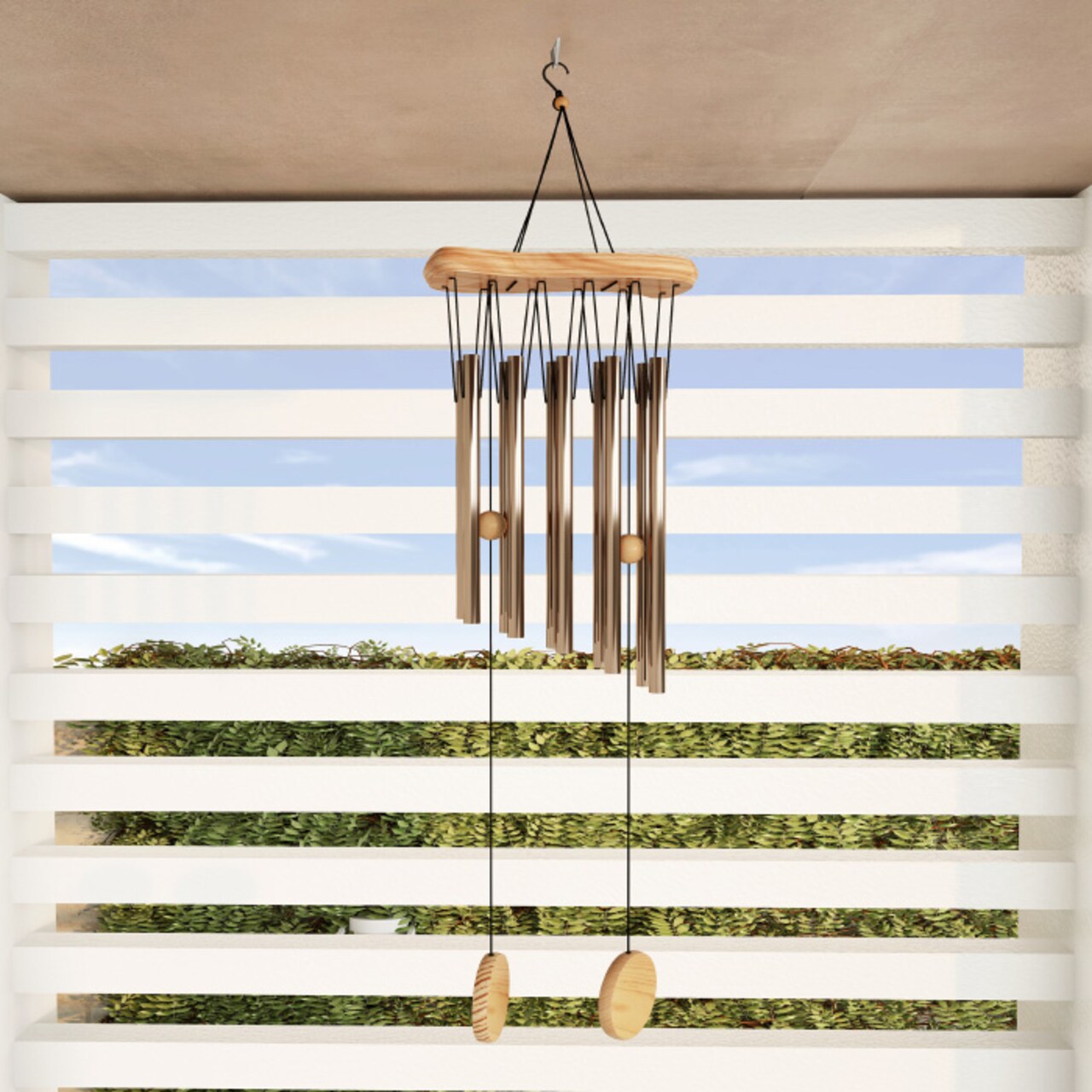 Pure Garden Metal and Wood Wind Chime- 34.5 Tuned Metal Wind Chimes with  Bronze Finish and Soothing Tone For Garden, Patio